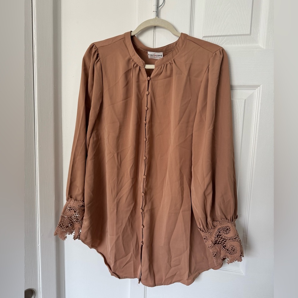 First love Tan Blouse with Lace Detail 1XL